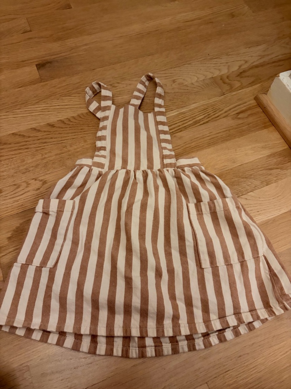 Striped Tan and White 4tKids Pinafore Dress